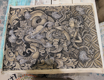 NEW! Signed Painting by Renowned Bali Artist I Dewa Made Oka Wiri - most likely of the Barong Lundung legend
