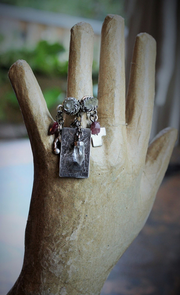NEW! Twin Souls Ring w/Clear Quartz Points,Sterling The Lovers Tarot Medal,Sterling Orb in Hand,Faceted Tourmaline,Silver Capped Quartz Point,Sterling Cross & Heart