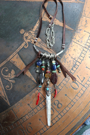 NEW! May all Beings Necklace with Faceted Gemstones & Turquoise, Silver Repousse Metta Prayer Pendant,Red Coral & Sterling Connector