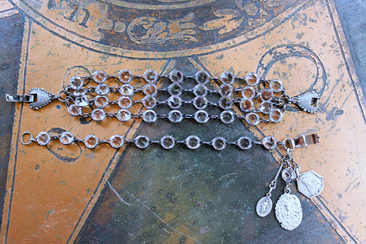 NEW! Unique Bezel Set Faceted Pointed Crystal Bracelet Set with Antique French Medals