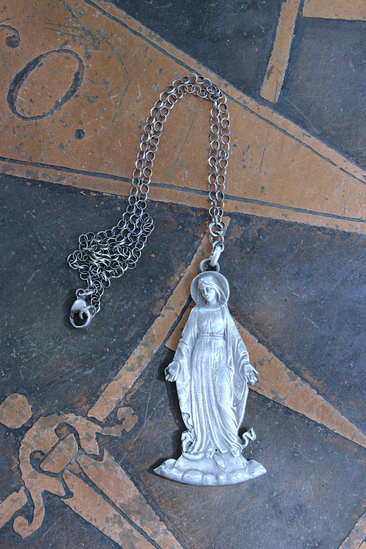 NEW!  The Genesis of Love Necklace with Rare Virgin Mary and Serpent Pendant, Sterling Rolo Chain & Clasp