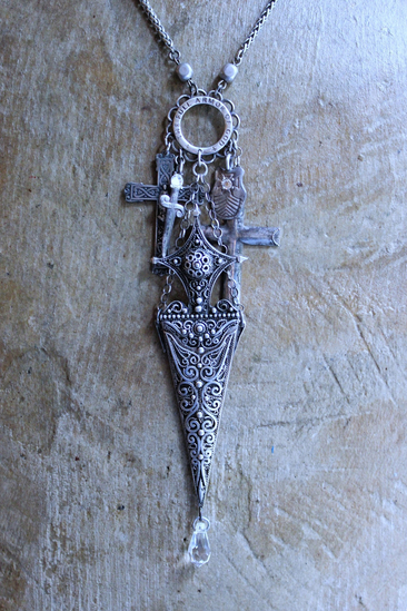 NEW! The Armor of God Necklace with Antique Sterling Filigree Sword & Sheath, Sterling Engraved Connector,Sterling Shield & Dagger