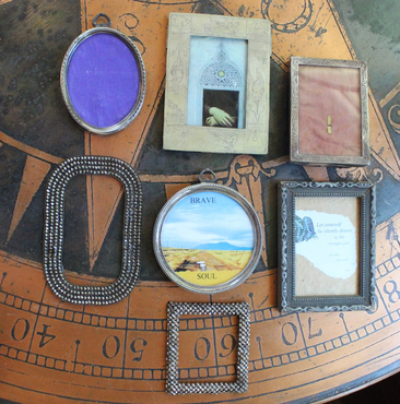 7 Antique Small Frame Destash for your own Creations - 3 Sterling,1 Unique Engraved Icons,2 Antique Cut Steel Bead,1 Carved Wood