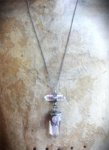 SOLD to J The Mother Necklace with Silver Capped Clear Quartz Crystal Point, Double Terminated Quartz Point, Sterling Chain and Sterling Toggle Clasp