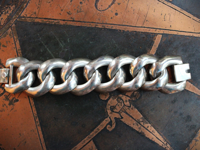 Exceptional Mid-Century Wide Sterling Taxco Articulating Link Bracelet  