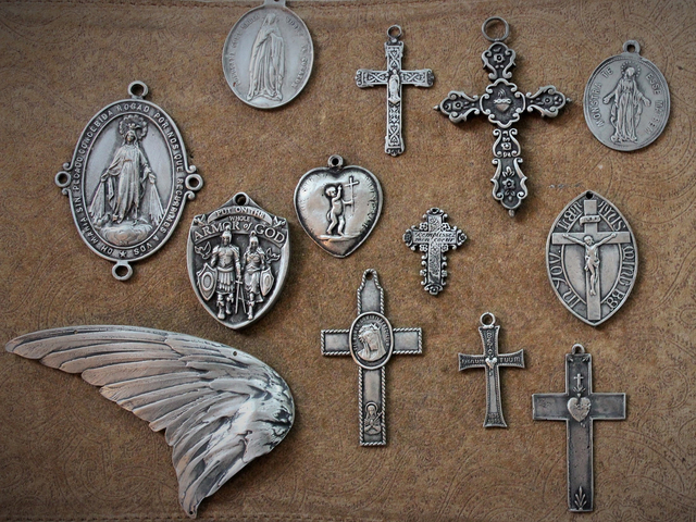 Collection of 13 Unique Crosses, Medals & Cast Bird Wing  - Set of 13 Old Casts for your own Jewelry Creations!