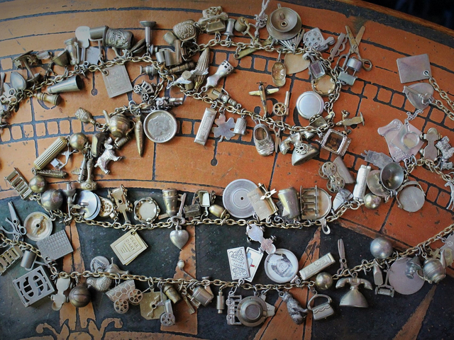 Price Reduced! Long Fully Loaded Antique & Vintage Charm Necklace with Dozens of Articulating, Rare, and Unusual Brass & Sterling Charms - Wear as Is or Make Several Charm Bracelets & Necklaces!