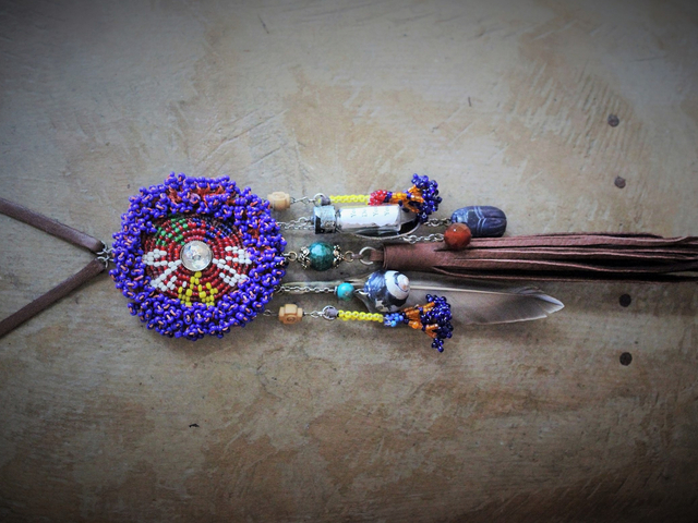 Everything you Need Amulet Necklace w/Antique Gypsy Beaded Finding,Antique Inlaid Crescent Moon,Artisan Butter Soft Leather Tassel & Ties + More!