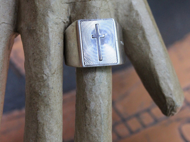 Long Retired Solid Sterling Pianegonda Engraved Cross Ring