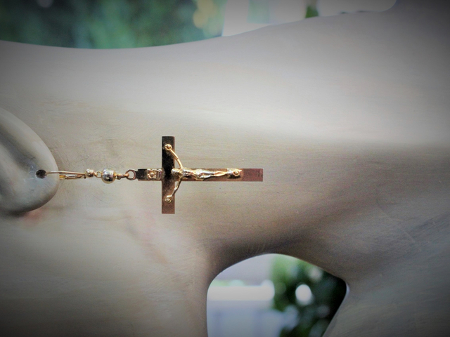 Antique Gold Fill Crucifix Earrings with Antique Gold Rosary Bead & Gold Fill Leverback Earring Wires