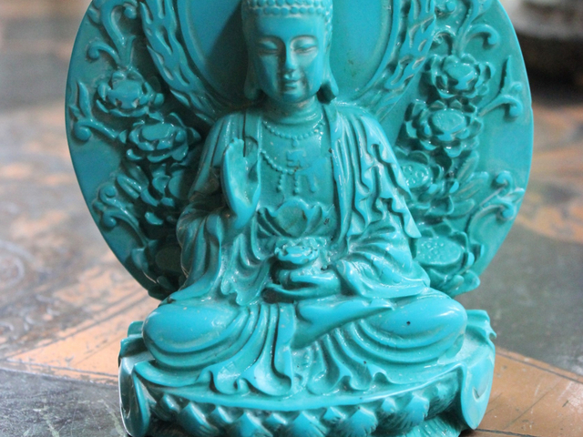 Antique Carved Buddha Statue - entirely made from Reconstituted Turquoise!