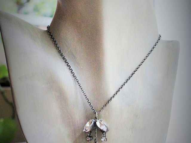 Antique Marian Necklace & Earrings with Amazing Antique Rhinestone Drops,Antique Marian Medals, Sterling Chain & Clasp